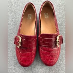 Fitflop Red Croc-Embossed Loafers